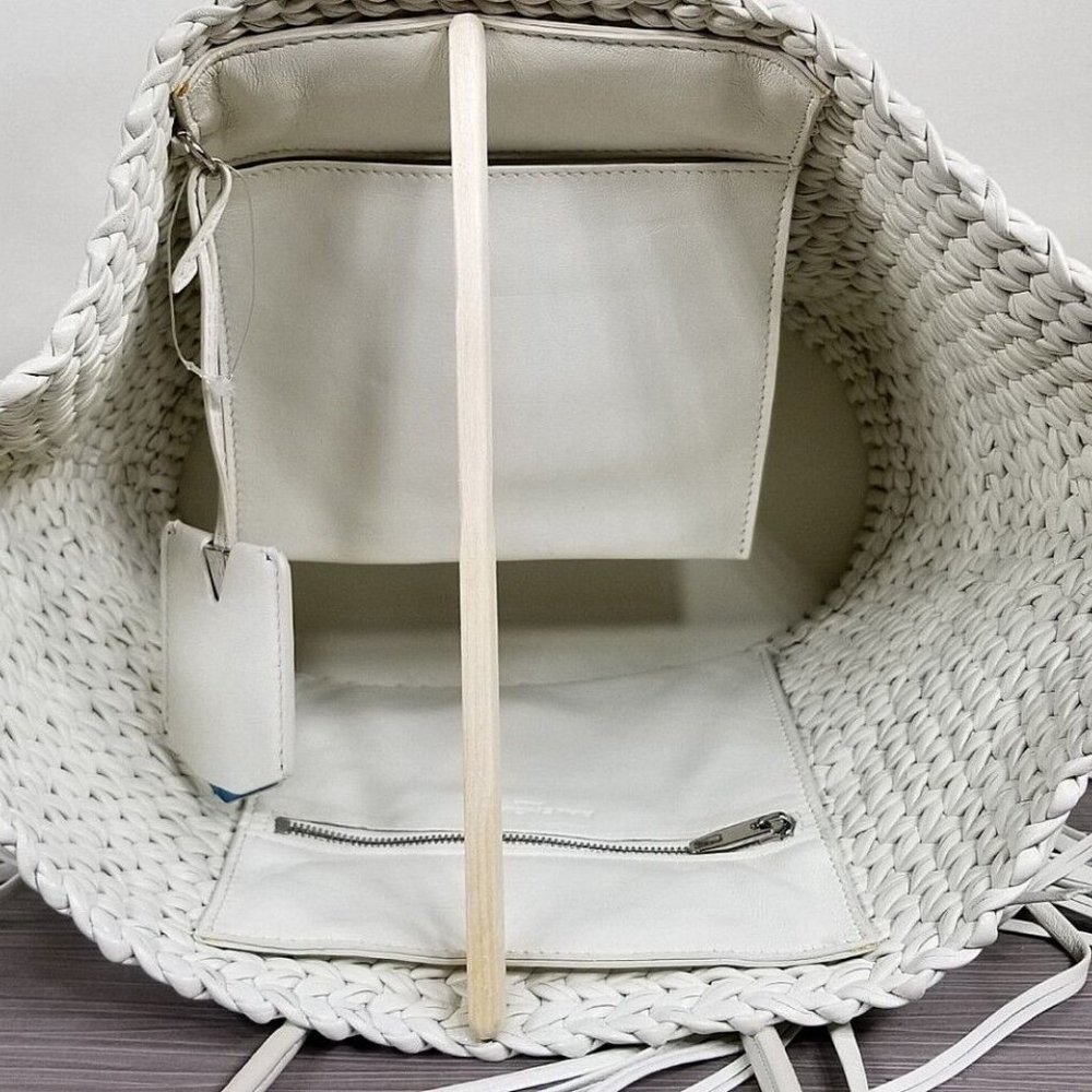 Balenciaga Tresse Calf Fringed Off White Leather Tote - Picture 4 of 13